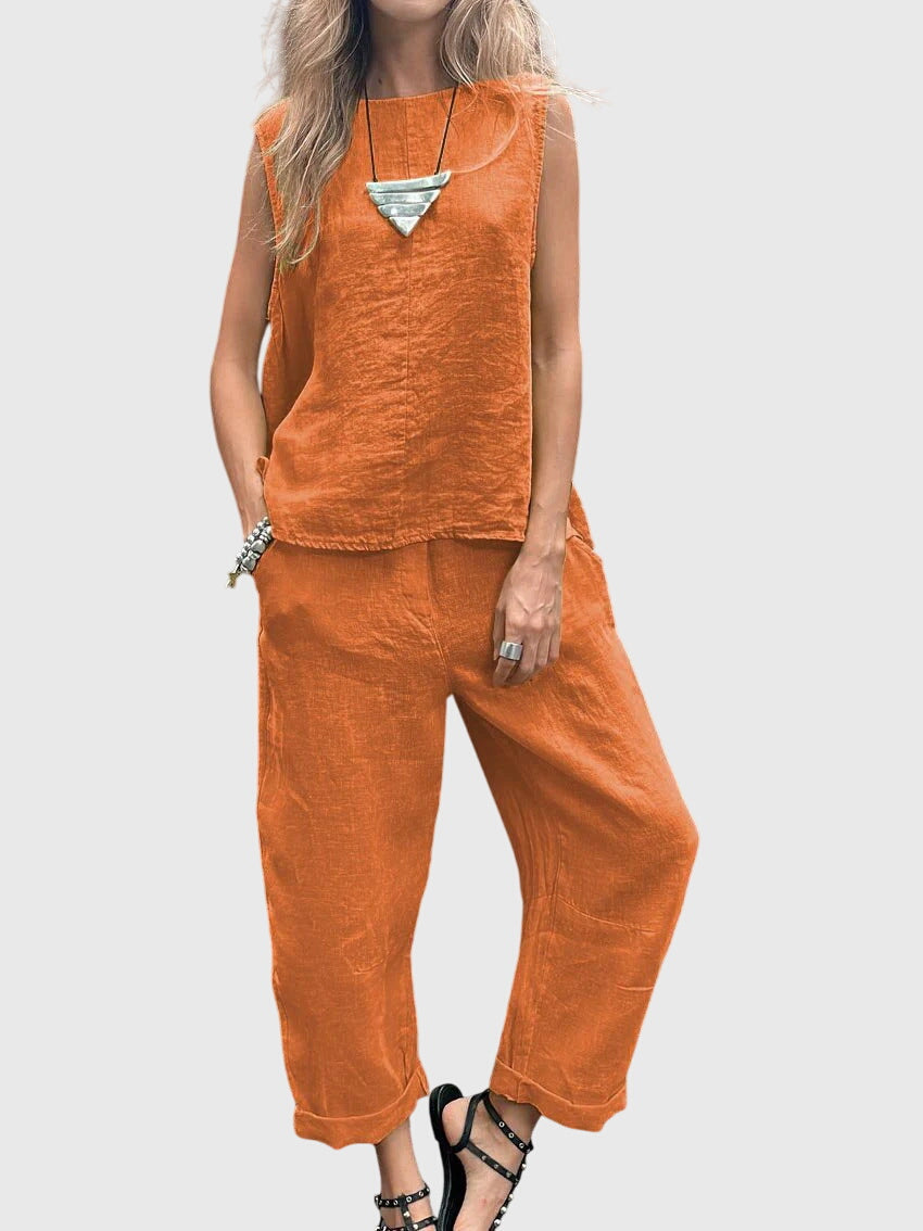 Women's Linen-Look Two-Piece Set with Wide Cut for Summer