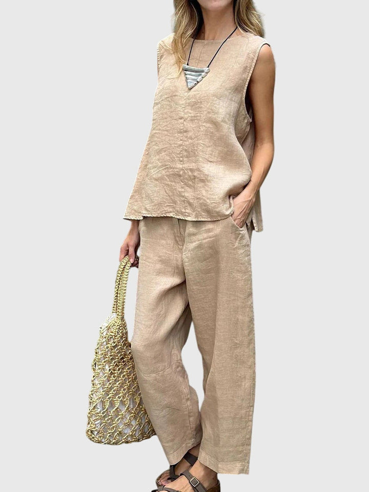 Women's Linen-Look Two-Piece Set with Wide Cut for Summer
