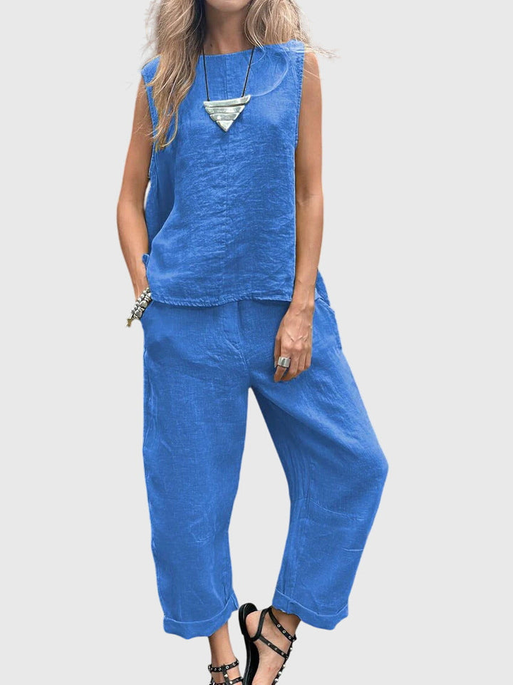 Women's Linen-Look Two-Piece Set with Wide Cut for Summer