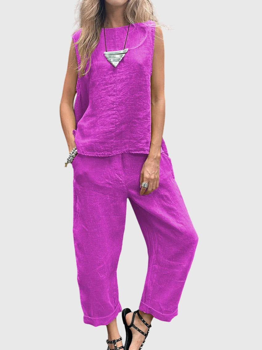 Women's Linen-Look Two-Piece Set with Wide Cut for Summer
