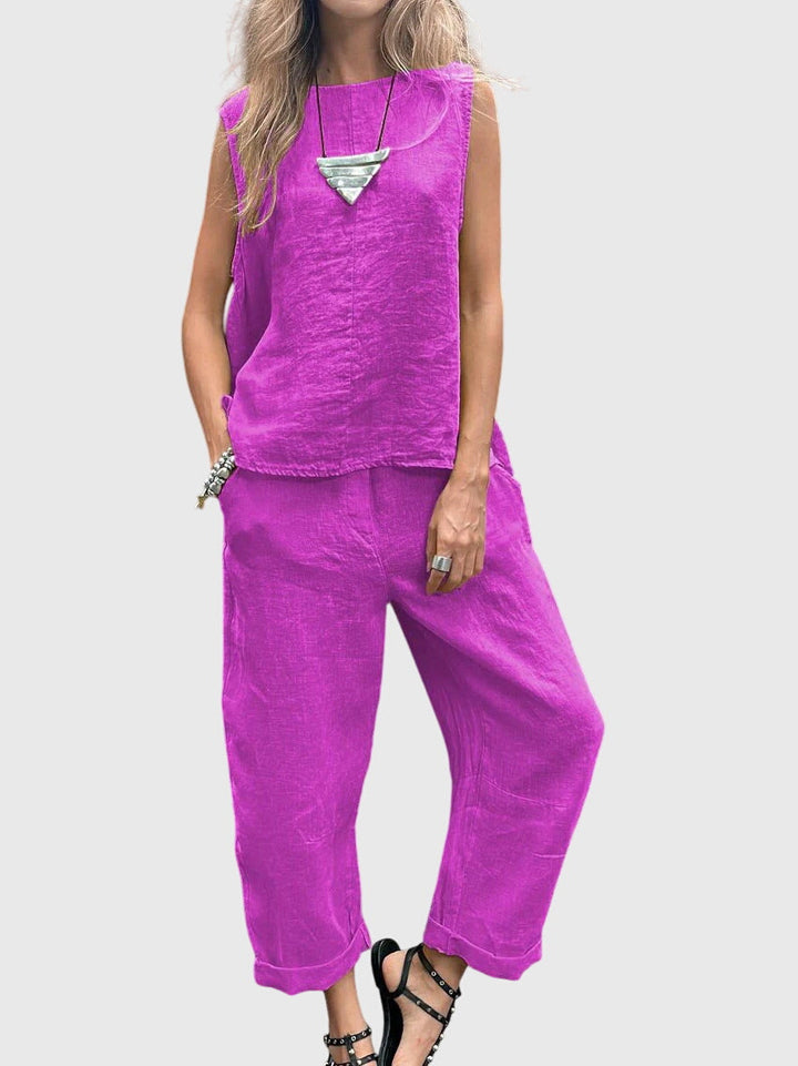 Women's Linen-Look Two-Piece Set with Wide Cut for Summer