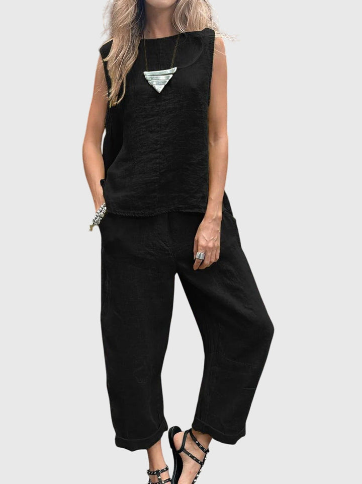 Women's Linen-Look Two-Piece Set with Wide Cut for Summer