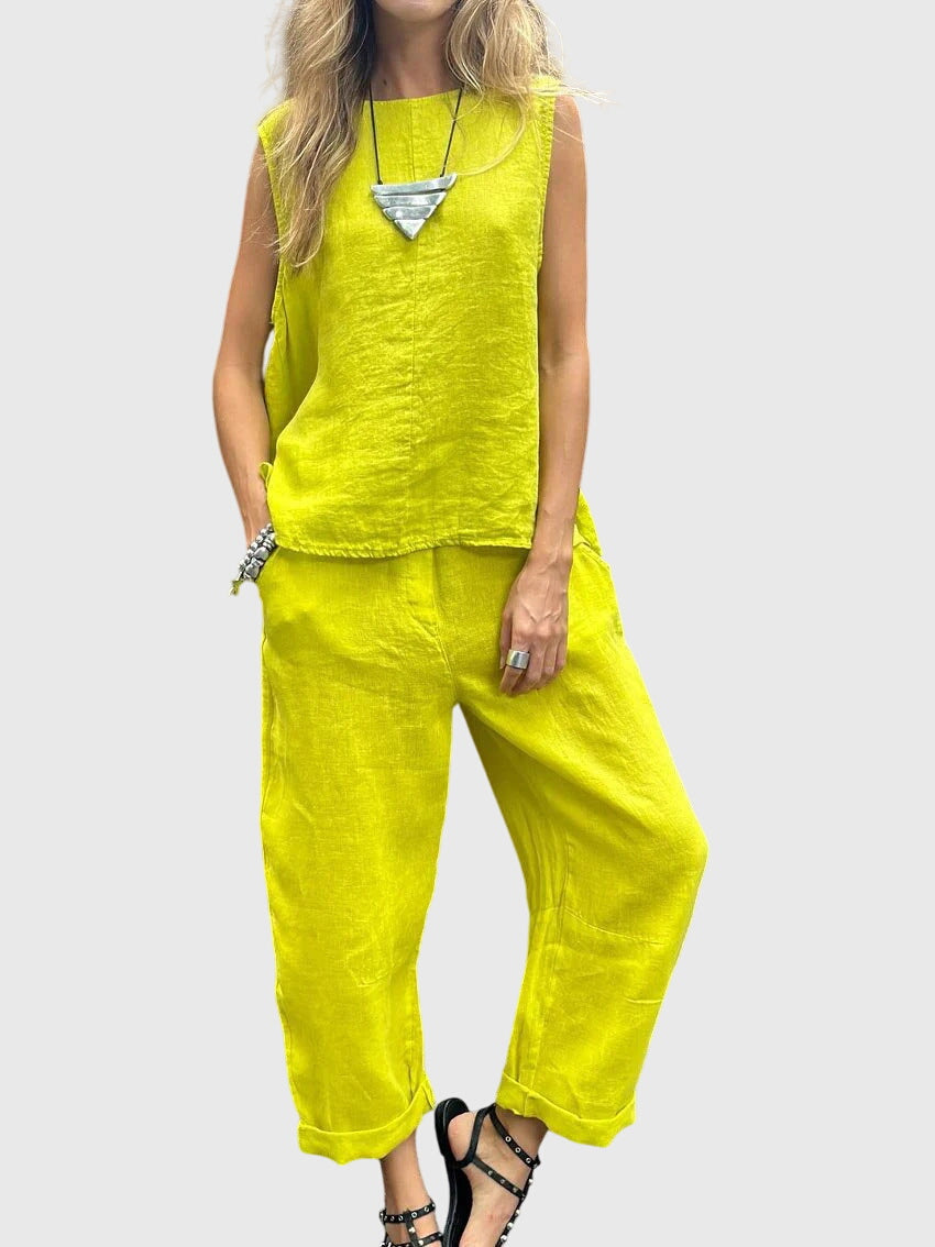 Women's Linen-Look Two-Piece Set with Wide Cut for Summer