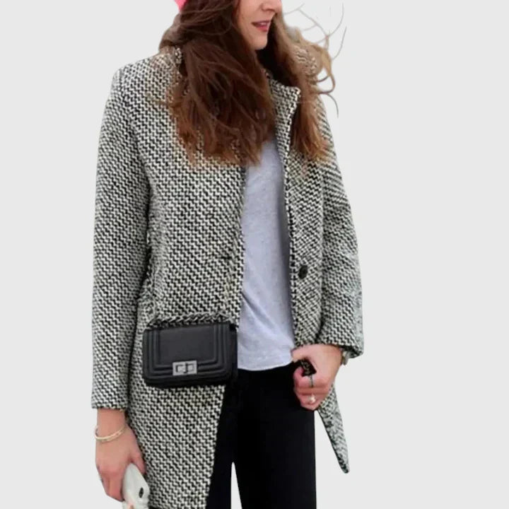 Women's Long Coat with Houndstooth for Work and Beyond