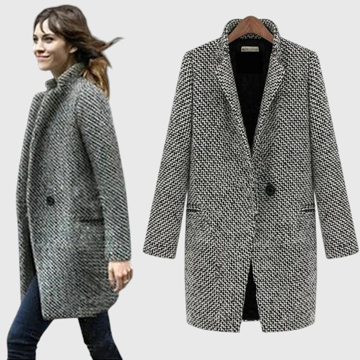 Women's Long Coat with Houndstooth for Work and Beyond