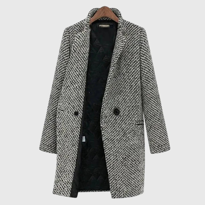 Women's Long Coat with Houndstooth for Work and Beyond
