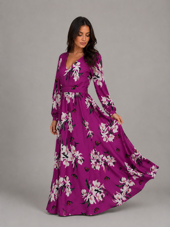 Women's Long Sleeve Maxi Dress with Floral