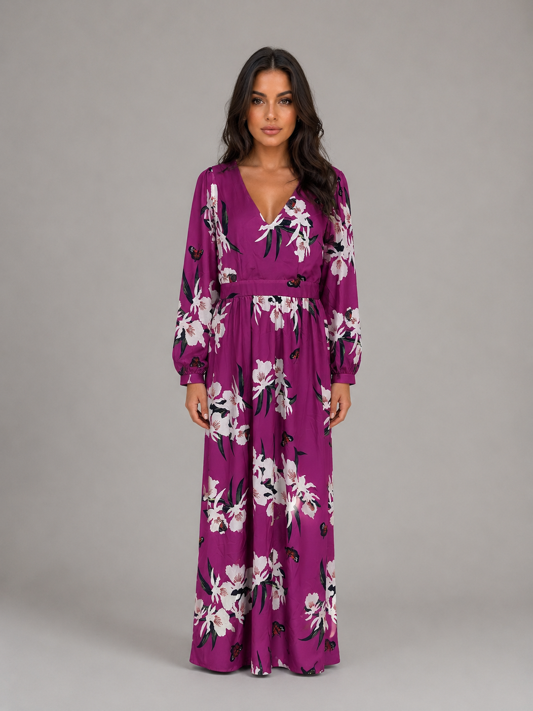 Women's Long Sleeve Maxi Dress with Floral