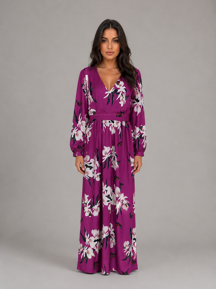Women's Long Sleeve Maxi Dress with Floral