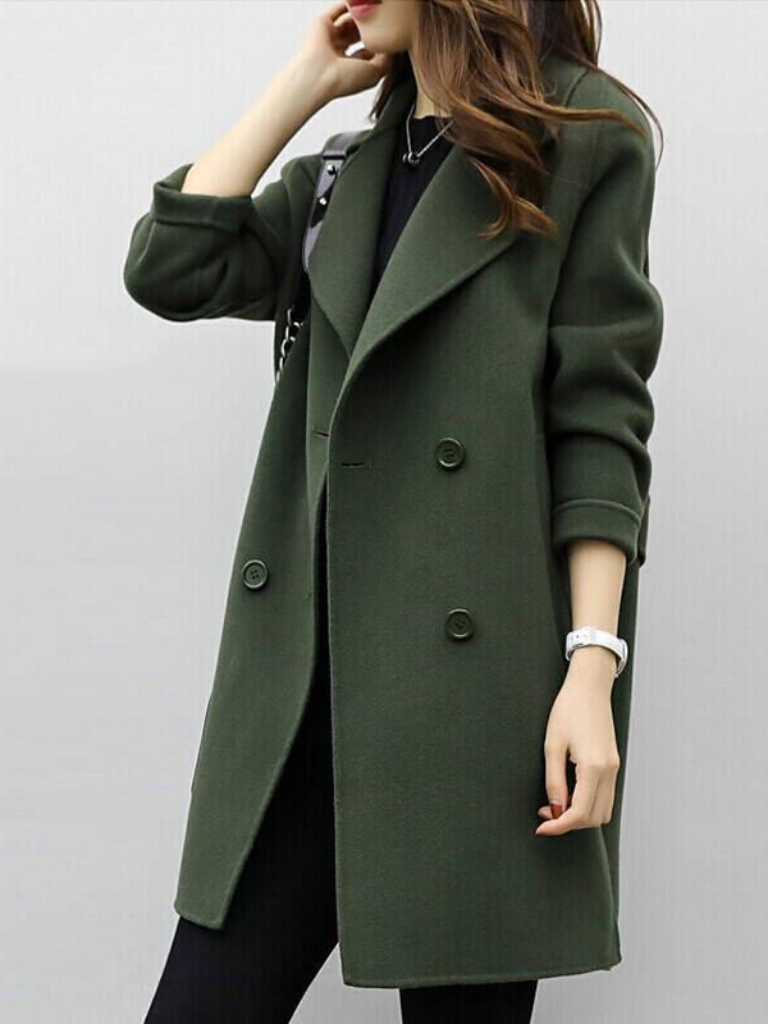 Women's Longline Coat with Double-Breasted Lapels for Work