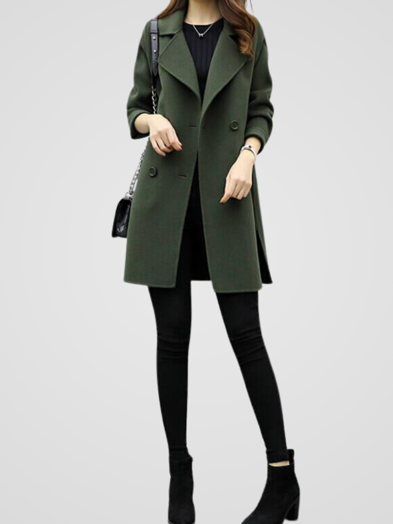 Women's Longline Coat with Double-Breasted Lapels for Work