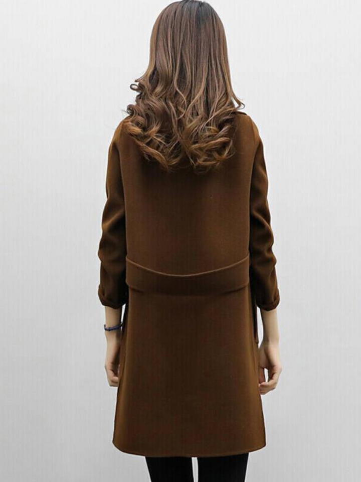 Women's Longline Coat with Double-Breasted Lapels for Work
