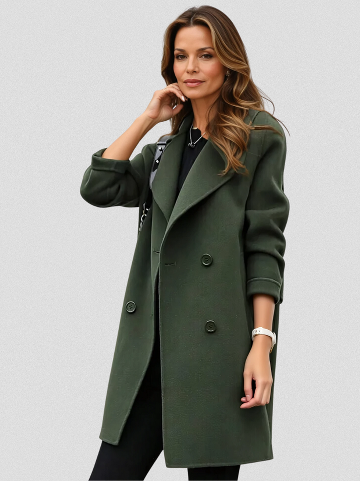 Women's Longline Coat with Double-Breasted Lapels for Work