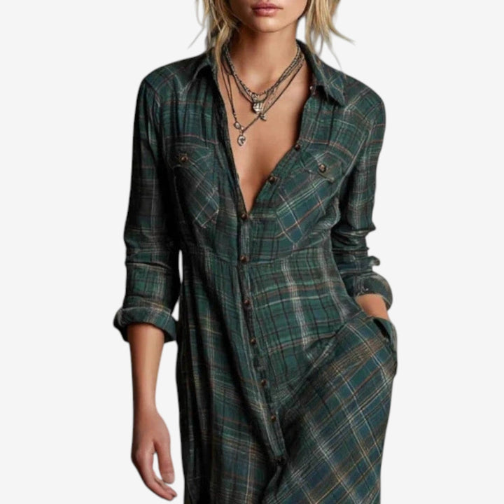 Women's Maxi Dress with Collar &amp; Button for Daily Wear