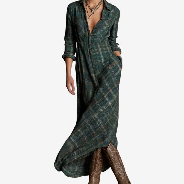 Women's Maxi Dress with Collar &amp; Button for Daily Wear