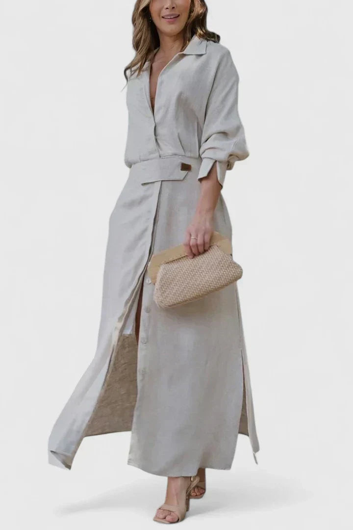 Women's Maxi Dress with V-neck Belt for Summer Days