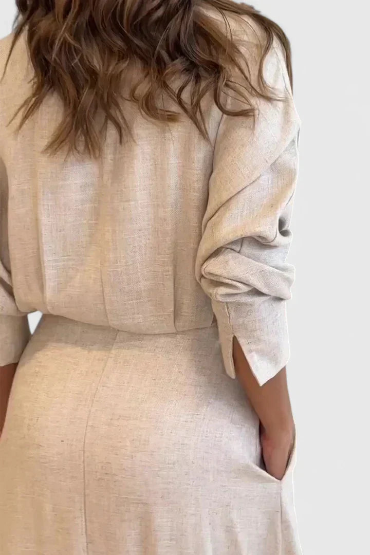 Women's Maxi Dress with V-neck Belt for Summer Days