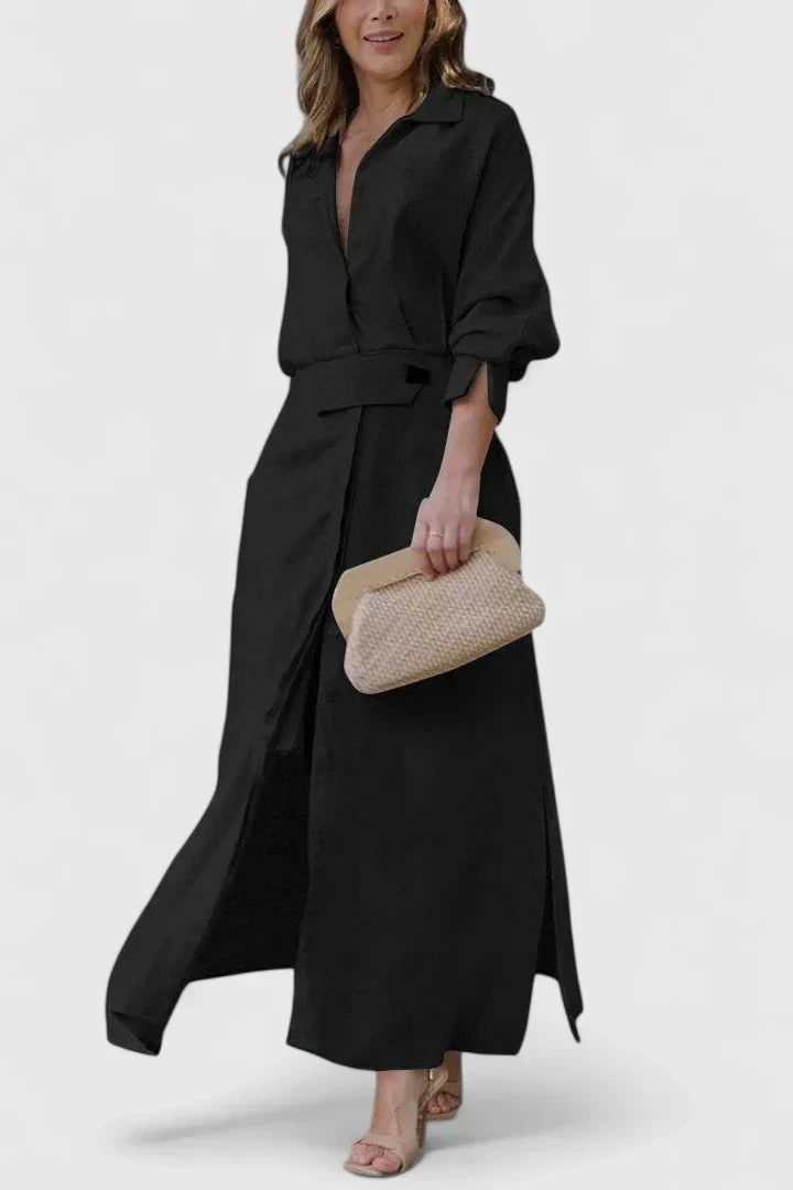 Women's Maxi Dress with V-neck Belt for Summer Days