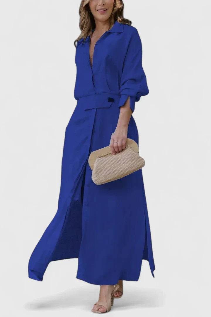 Women's Maxi Dress with V-neck Belt for Summer Days