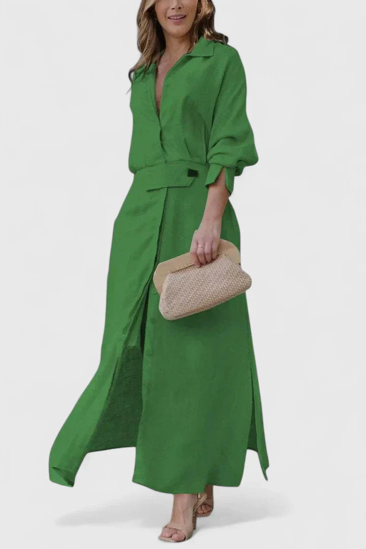 Women's Maxi Dress with V-neck Belt for Summer Days