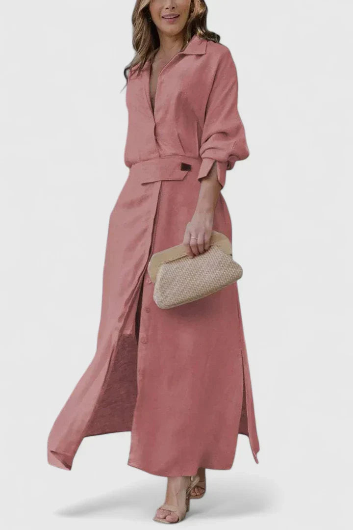 Women's Maxi Dress with V-neck Belt for Summer Days