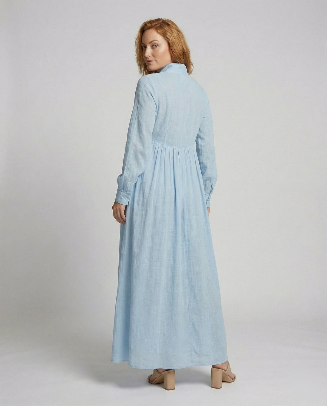 Women’s Maxi Shirt Dress with Gathered Waist