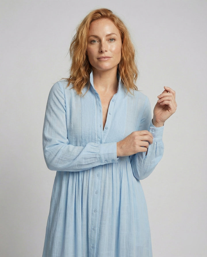 Women’s Maxi Shirt Dress with Gathered Waist
