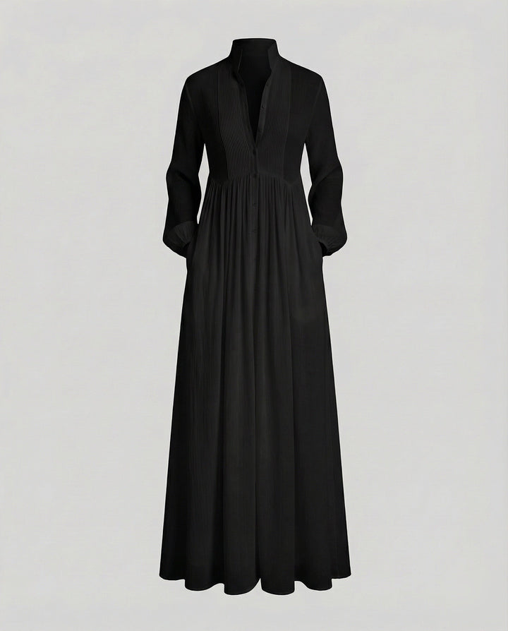 Women’s Maxi Shirt Dress with Gathered Waist