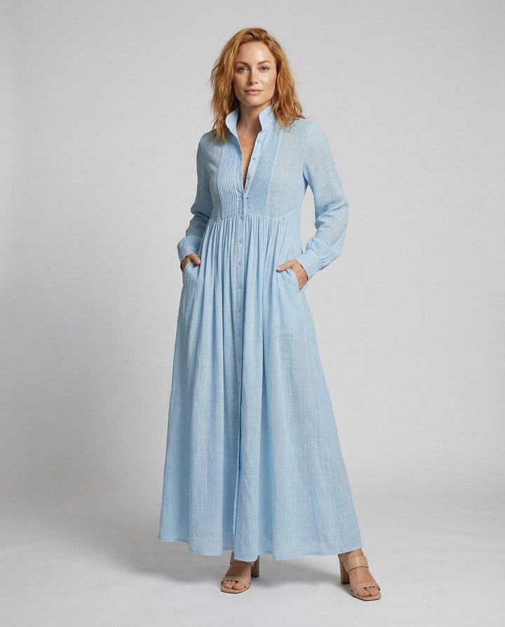 Women’s Maxi Shirt Dress with Gathered Waist