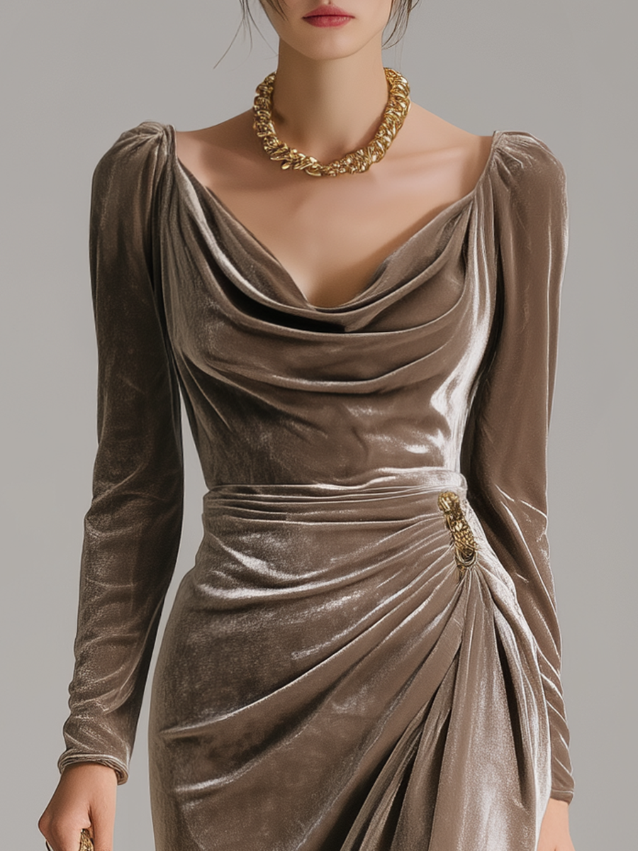 Women's Midi Dress with Draped Silhouette for Events
