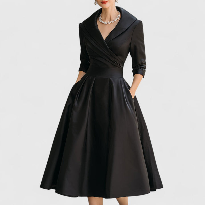 Women's Midi Dress with Wrap V-Neck for Evening Event