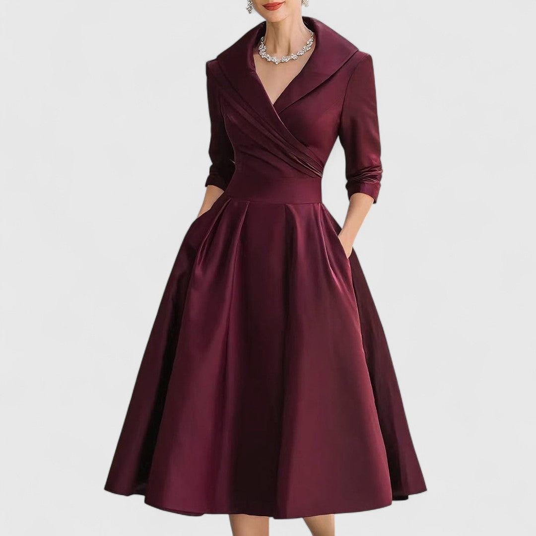 Women's Midi Dress with Wrap V-Neck for Evening Event