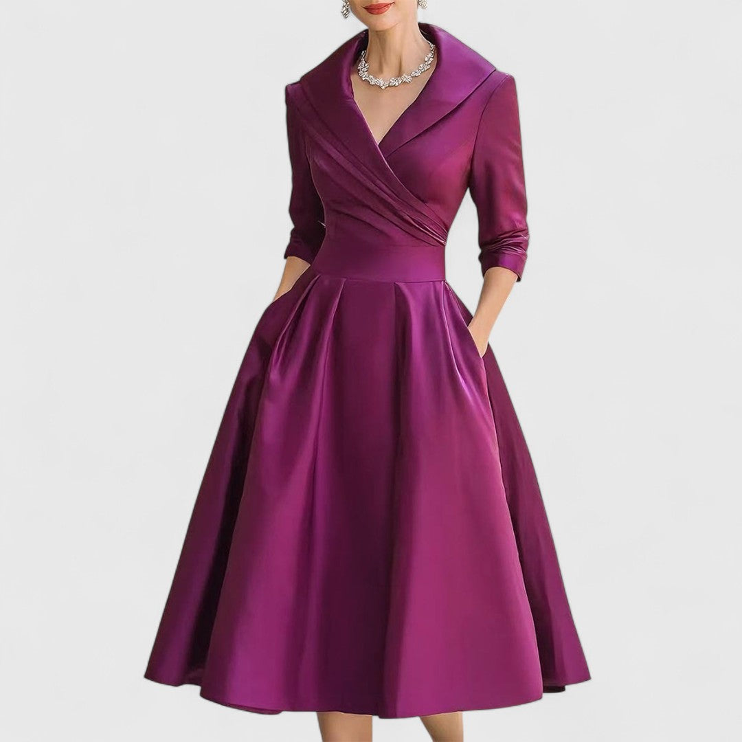 Women's Midi Dress with Wrap V-Neck for Evening Event