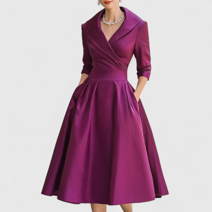 Women's Midi Dress with Wrap V-Neck for Evening Event