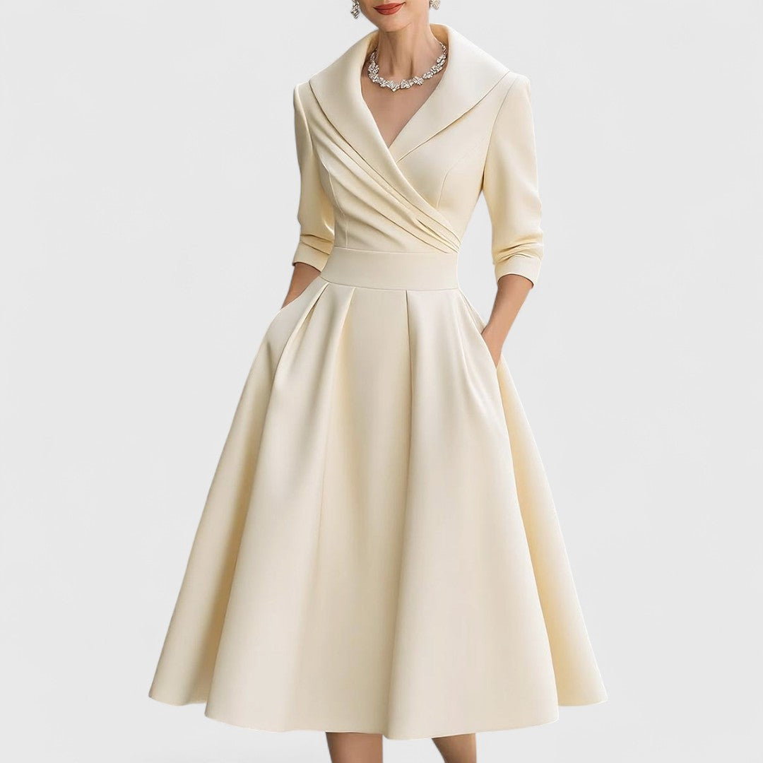 Women's Midi Dress with Wrap V-Neck for Evening Event