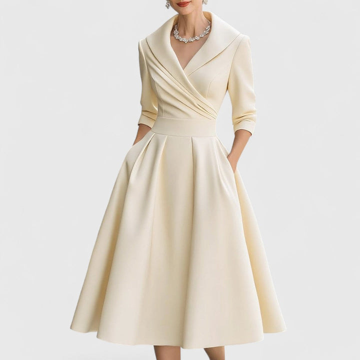Women's Midi Dress with Wrap V-Neck for Evening Event