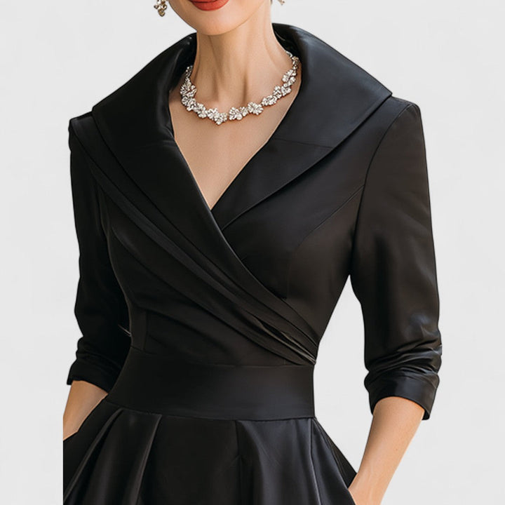 Women's Midi Dress with Wrap V-Neck for Evening Event
