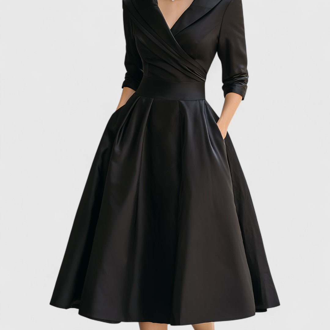 Women's Midi Dress with Wrap V-Neck for Evening Event