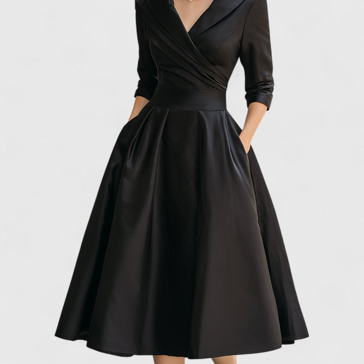 Women's Midi Dress with Wrap V-Neck for Evening Event