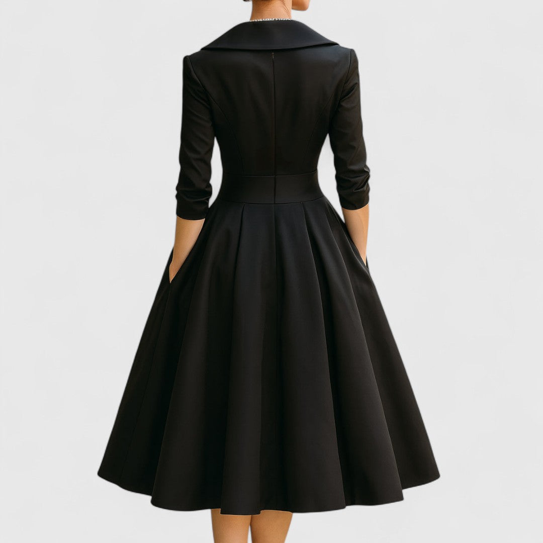 Women's Midi Dress with Wrap V-Neck for Evening Event