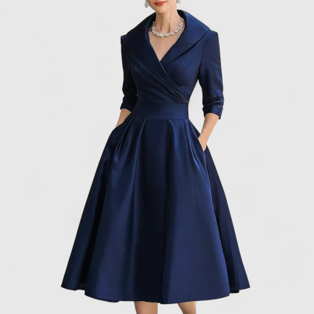 Women's Midi Dress with Wrap V-Neck for Evening Event