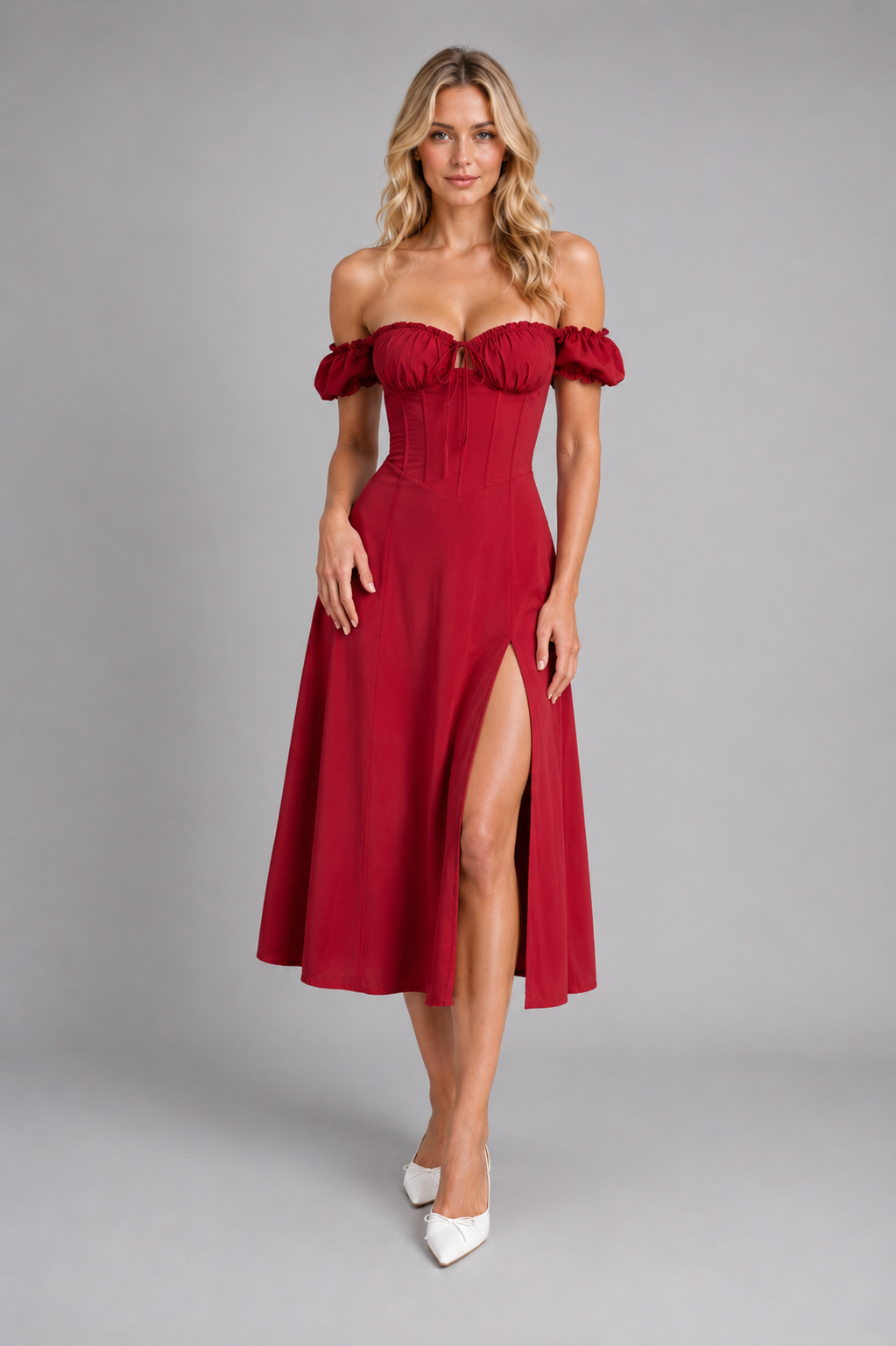 Women’s Milkmaid Corset Midi Dress with Split