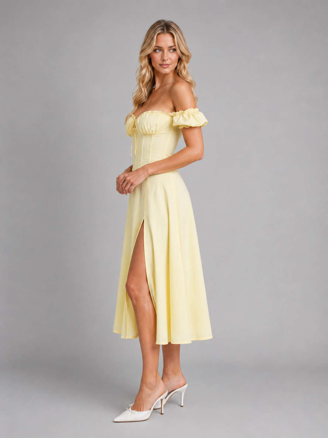 Women’s Milkmaid Corset Midi Dress with Split