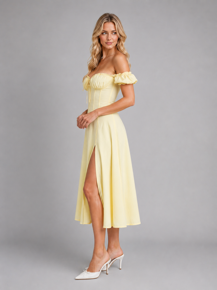 Women’s Milkmaid Corset Midi Dress with Split