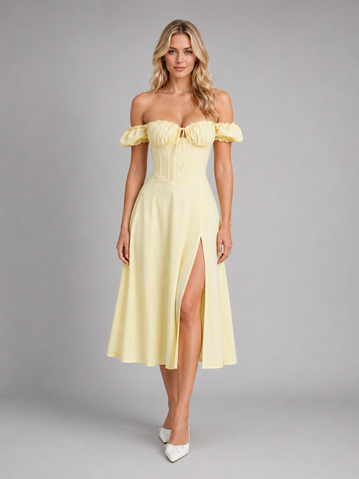 Women’s Milkmaid Corset Midi Dress with Split