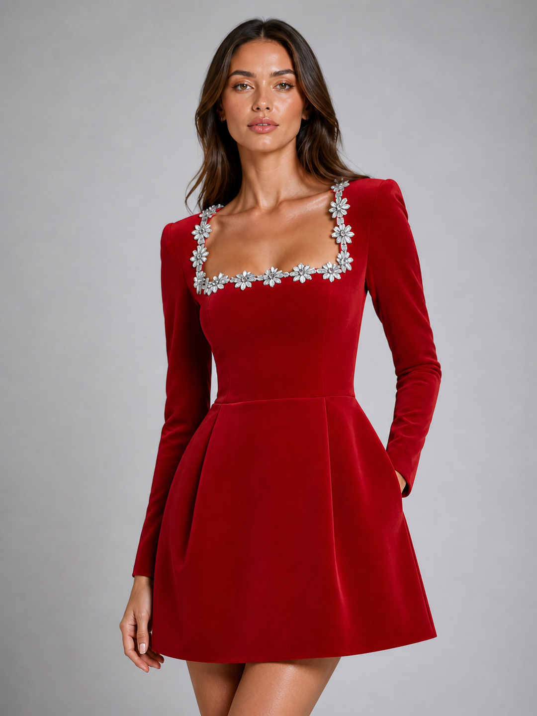 Women’s Mini Dress with Crystal Neckline
