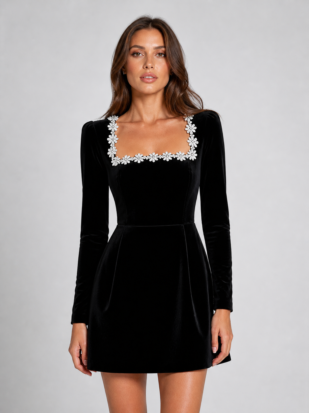 Women’s Mini Dress with Crystal Neckline
