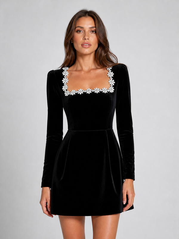 Women’s Mini Dress with Crystal Neckline