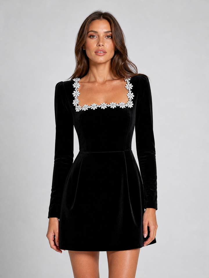 Women’s Mini Dress with Crystal Neckline