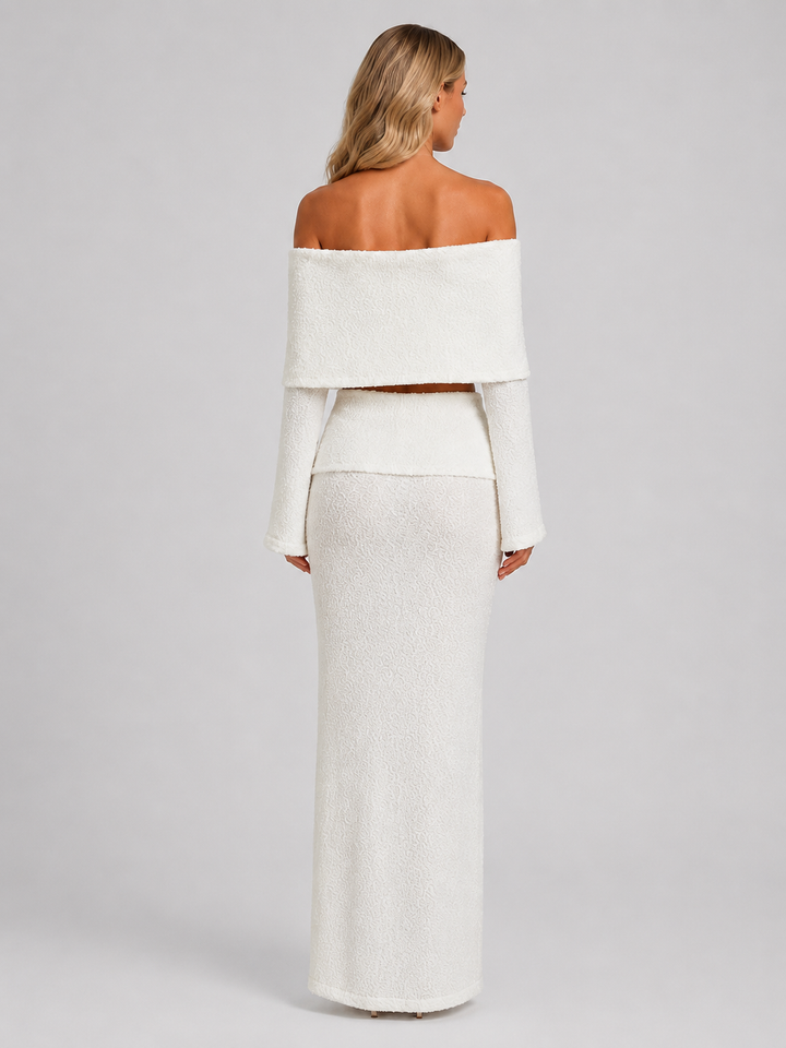 Women’s Off-Shoulder Co-Ord Set with Maxi Skirt